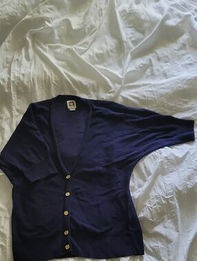 Anne Klein Navy Blue Button-Front Cardigan